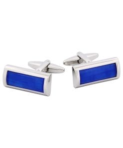 Blue Rectangle Silver-Tone Cufflinks
