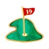 51084 | Cudworth Enamel pin showing a small golf green with a gold outline and a red flag marked '19' at the hole.