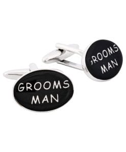 206-11E1 | Cudworth Cufflinks with black round faces reading 'GROOMSMAN'.