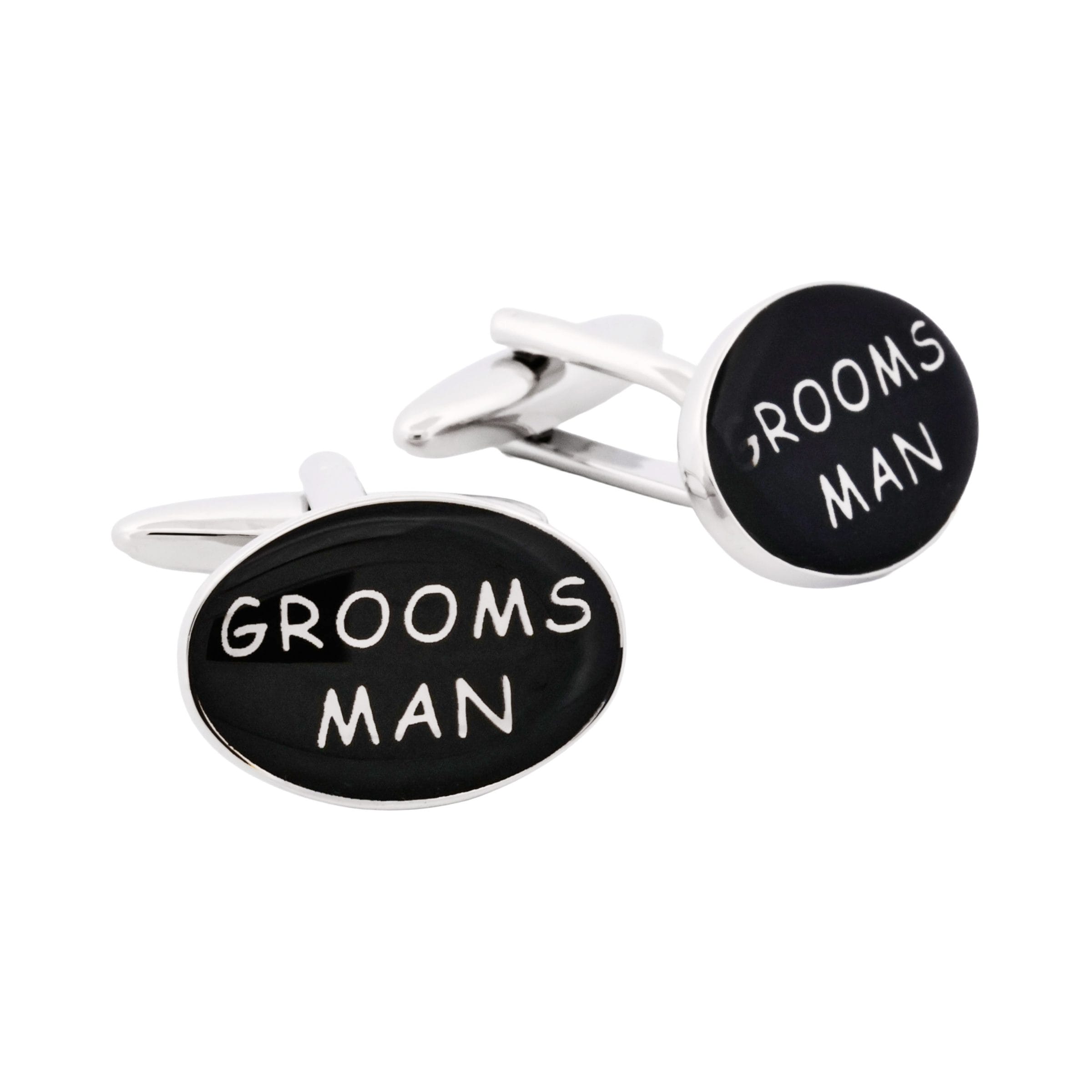 206-11E1 | Cudworth Cufflinks with black round faces reading 'GROOMSMAN'.