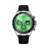 CU2875WTGR | Cudworth Cudworth chronograph watch with green dial, diamond markers, date window at 4 o'clock, black tachymeter bezel, and black rubber strap.